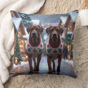 Cojín Decorativo Perros Rhodesian Ridgeback Navidad Nieve Fiesta