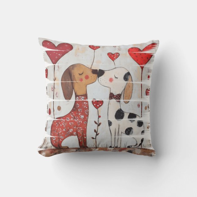 Cojín Decorativo Perros románticos con globos de corazón (Anverso)