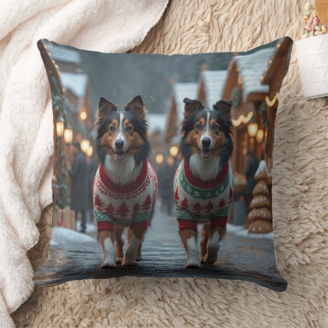 Cojín Decorativo Perros Rough Collie Navidad Nieve Fiesta (Manta)