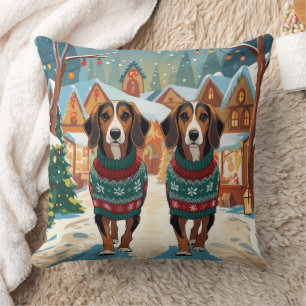 Cojín Decorativo Perros Sabueso Afganos Navidad Nieve Fiesta