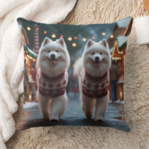Cojín Decorativo Perros Samoyed Navidad Nieve Fiesta