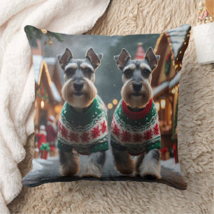 Cojín Decorativo Perros Schnauzer Navidad Nieve Fiesta