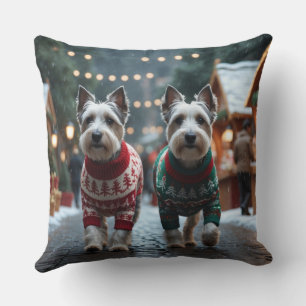 Cojín Decorativo Perros Skye Terrier Navidad Nieve Fiesta
