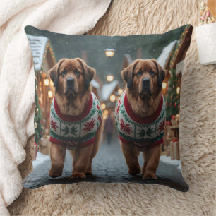 Cojín Decorativo Perros Terranova Navidad Nieve Fiesta
