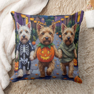 Cojín Decorativo Perros Terrier De Ruedas En Cotumes De Halloween