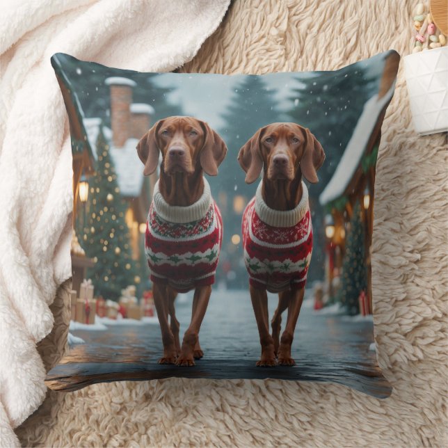 Cojín Decorativo Perros Vizsla Navidad Nieve Fiesta (Manta)