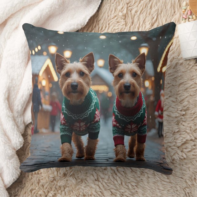Cojín Decorativo Perros Wire Fox Terrier Navidad Nieve Fiesta (Manta)