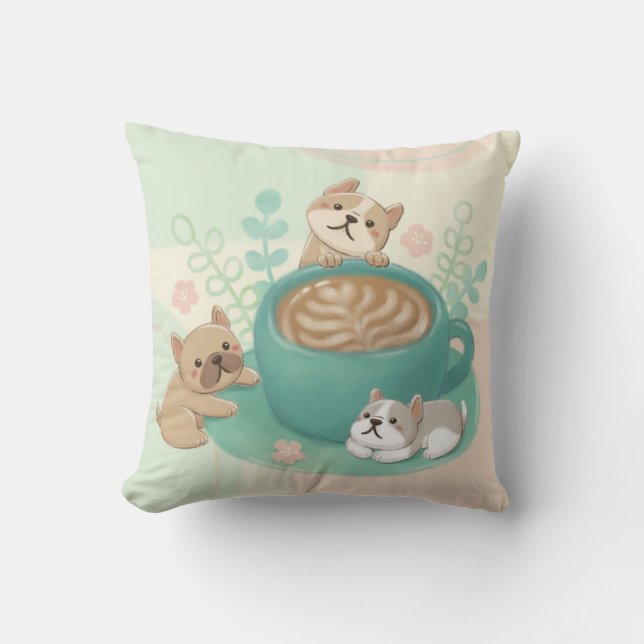 Cojín Decorativo Perros y Ilustracion de café (Anverso)