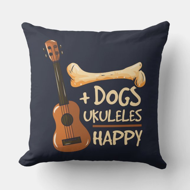 Cojín Decorativo Perros y Ukulele me hace feliz Novedad (Anverso)