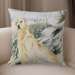 Cojín Decorativo Perrro Golden Retriever Orgulloso Acuarela