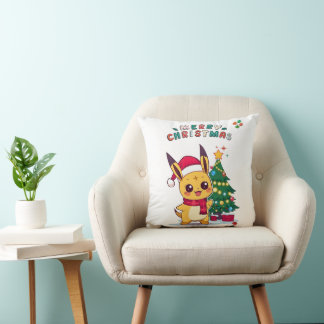 Cojín Decorativo Personaje Kawaii de Navidad | Arte festivo para An