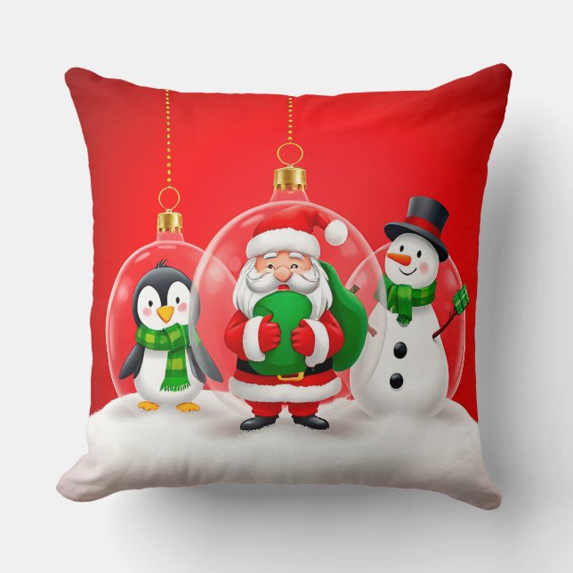 Cojín Decorativo Personajes alegres de vacaciones Santa, Pingüino (Anverso)