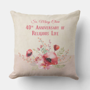 Cojín Decorativo Personalice, 40º aniversario monja, rosa y