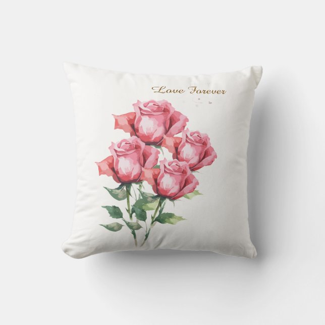 Cojín Decorativo Personalised  Pink Rose Floral Throw Pillow Cover  (Anverso)