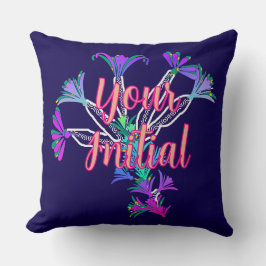 Cojín Decorativo Personaliza Con Tu Floral Inicial Azul Oscuro  
