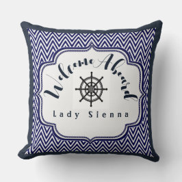Cojín Decorativo Personaliza el azul y el blanco de la marina con l