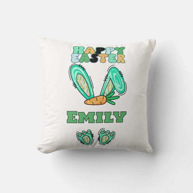 Cojín Decorativo Personaliza el nombre de conejito de Pascua (Anverso)