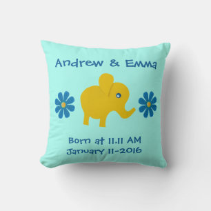 Cojín Decorativo Personaliza elefante amarillo, flores azules