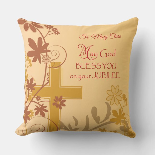 Cojín Decorativo Personaliza, Jubilee Aniversario Nun Cross, Swirls (Anverso)