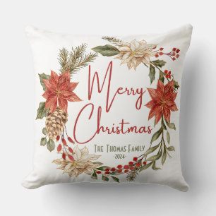Cojín Decorativo Personaliza la floral elegante de saludos navideño