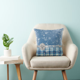 Cojín Decorativo Personaliza Navidad Elegante Cuadriculado Azul