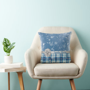 Cojín Decorativo Personaliza Navidad Elegante Cuadriculado Azul