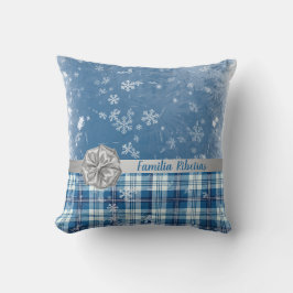 Cojín Decorativo Personaliza Navidad Elegante Cuadriculado Azul