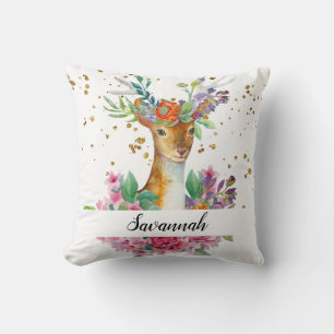 Cojín Decorativo Personaliza Tu Propio Hermoso Ciervo Floral