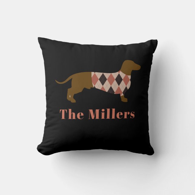 Cojín Decorativo Personalizable Argyle Dachshund (Anverso)