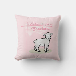 Cojín Decorativo Personalizable, bautismo, rosa, Chica, cordero