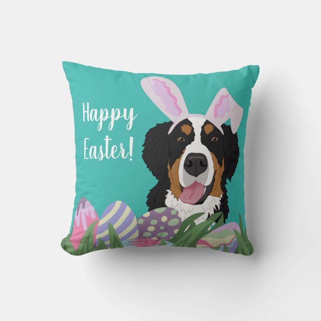 Cojín Decorativo Personalizable Bernese Mountain Dog Easter (Anverso)