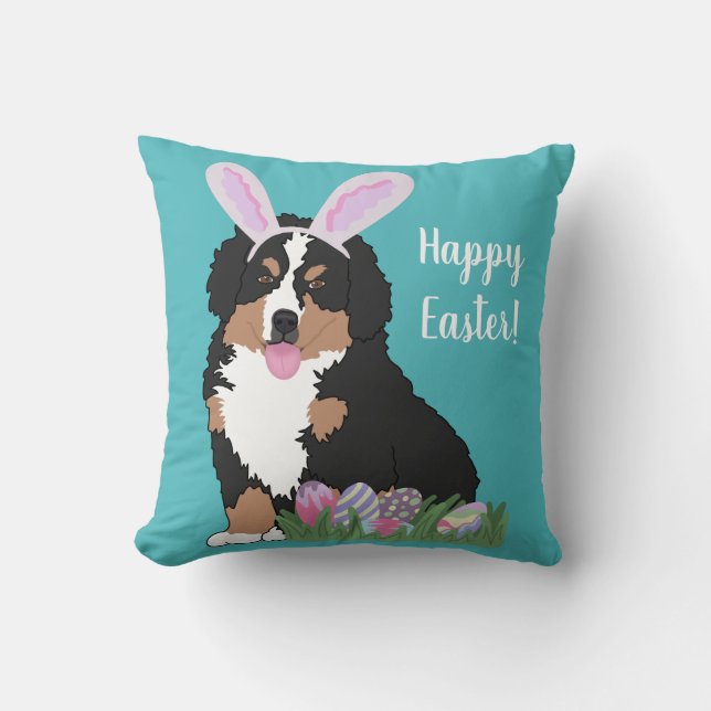 Cojín Decorativo Personalizable Bernese Mountain Dog Puppy Easter (Anverso)
