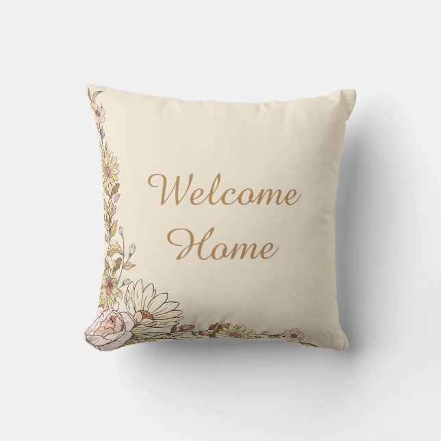Cojín Decorativo Personalizable "Bienvenido a casa" Pillow botánico (Anverso)