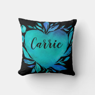 Cojín Decorativo Personalizable Carrie Watercolor Heart Blues