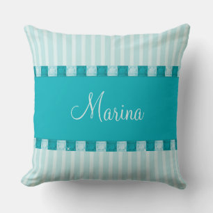 Cojín Decorativo Personalizable de diamantes verde azulado Nombre J