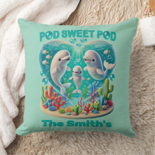 Cojín Decorativo personalizable de la familia de ballenas "Pod Swee