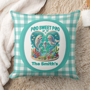 Cojín Decorativo personalizable de la familia de ballenas "Pod Swee