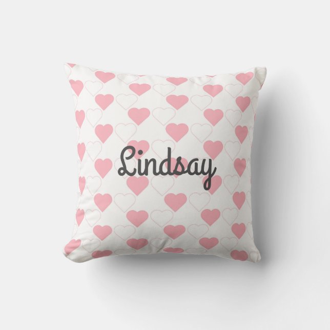 Cojín Decorativo Personalizable de patrón de corazón rosado blanco (Anverso)