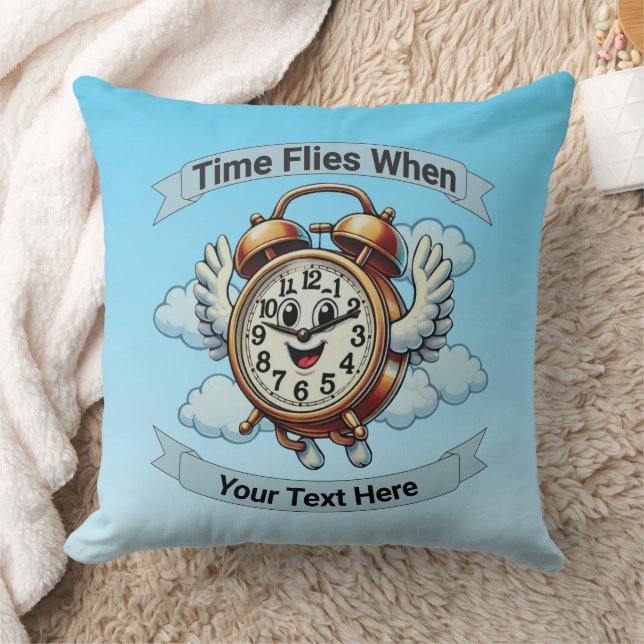 Cojín Decorativo Personalizable "El tiempo vuela cuando" Reloj vola (Manta)
