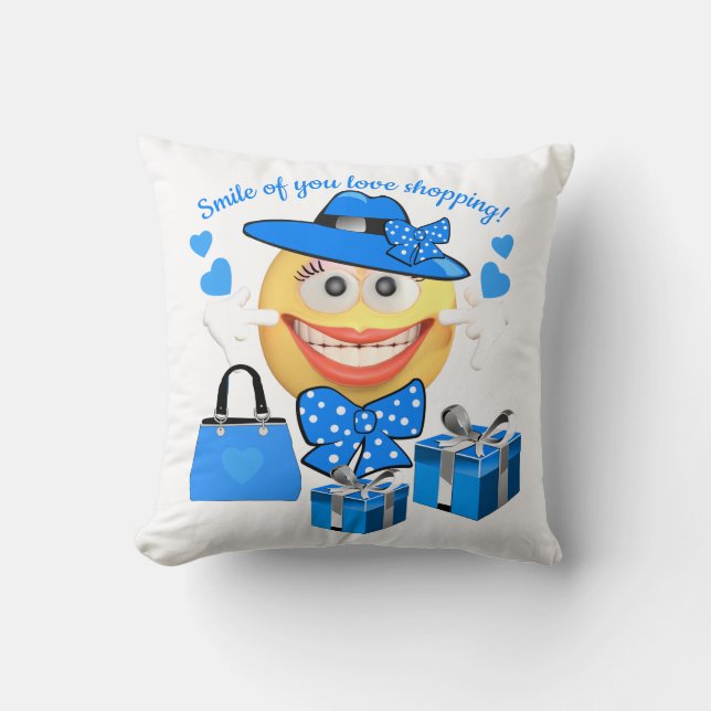 Cojín Decorativo Personalizable Emoji de moda con compras (Anverso)