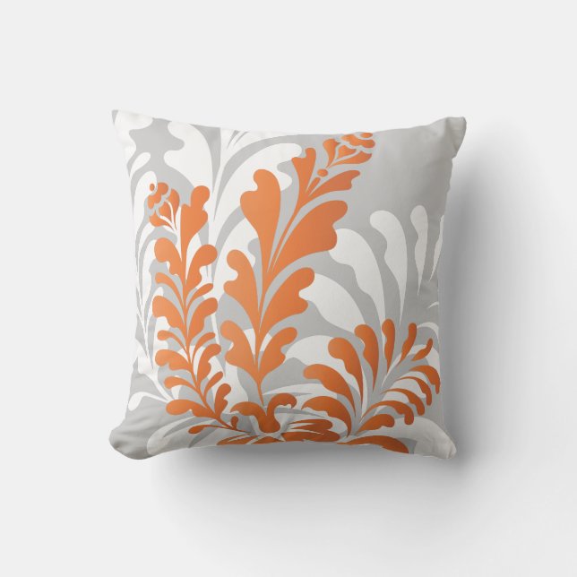 Cojín Decorativo Personalizable floral tropical del naranja, blanco (Anverso)