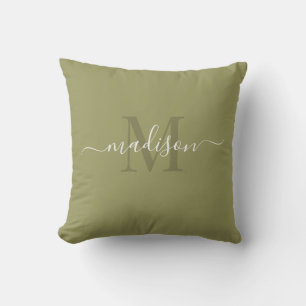 Cojín Decorativo Personalizable inicial y nombre con gris oliva ver