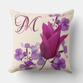 Cojín Decorativo Personalizable M monogramo rosa morado trendy flor