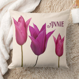 Cojín Decorativo Personalizable nombre Annie belttty tulipanes rosa