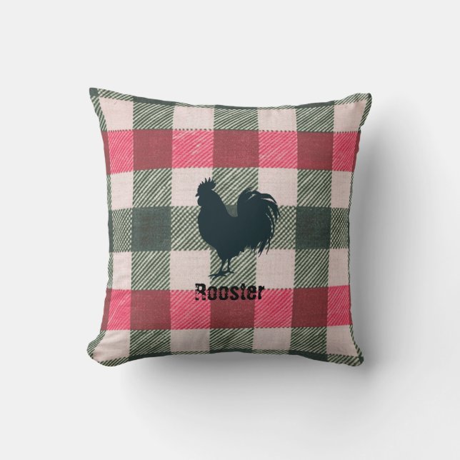 Cojín Decorativo Personalizable Rooster Farmhouse Gingham (Anverso)