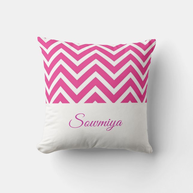 Cojín Decorativo Personalizable zigzag patrón rosa y blanco (Anverso)