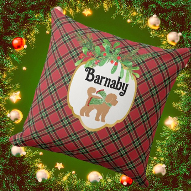 Cojín Decorativo Personalización de Doodle Dog Red Navidades Jugado (Personalize it! Available in 3 sizes.)