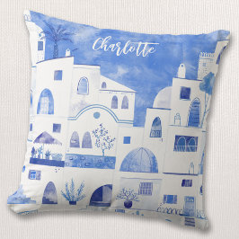 Cojín Decorativo Personalización de la acuarela griega de Santorini