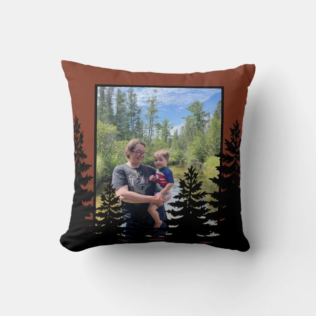 Cojín Decorativo Personalización de silueta de pino negro minimalis (Anverso)