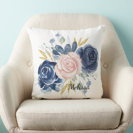 Cojín Decorativo Personalización floral rosa rosa azul marino